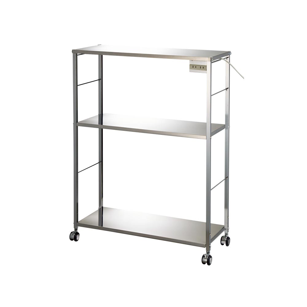 作業スペースが拡張できるステンレスキッチンワゴン コンセント付き幅67.5cm キッチン 収納カート キッチン収納 H91669