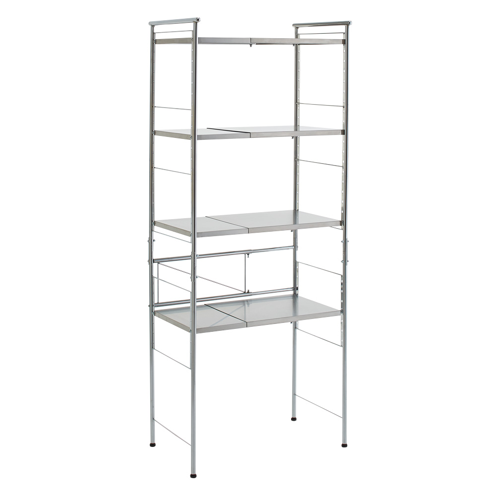 ステンレス棚ダストボックス上幅伸縮ラック 棚4段 レンジ台 キッチンラック キッチン収納 H91706