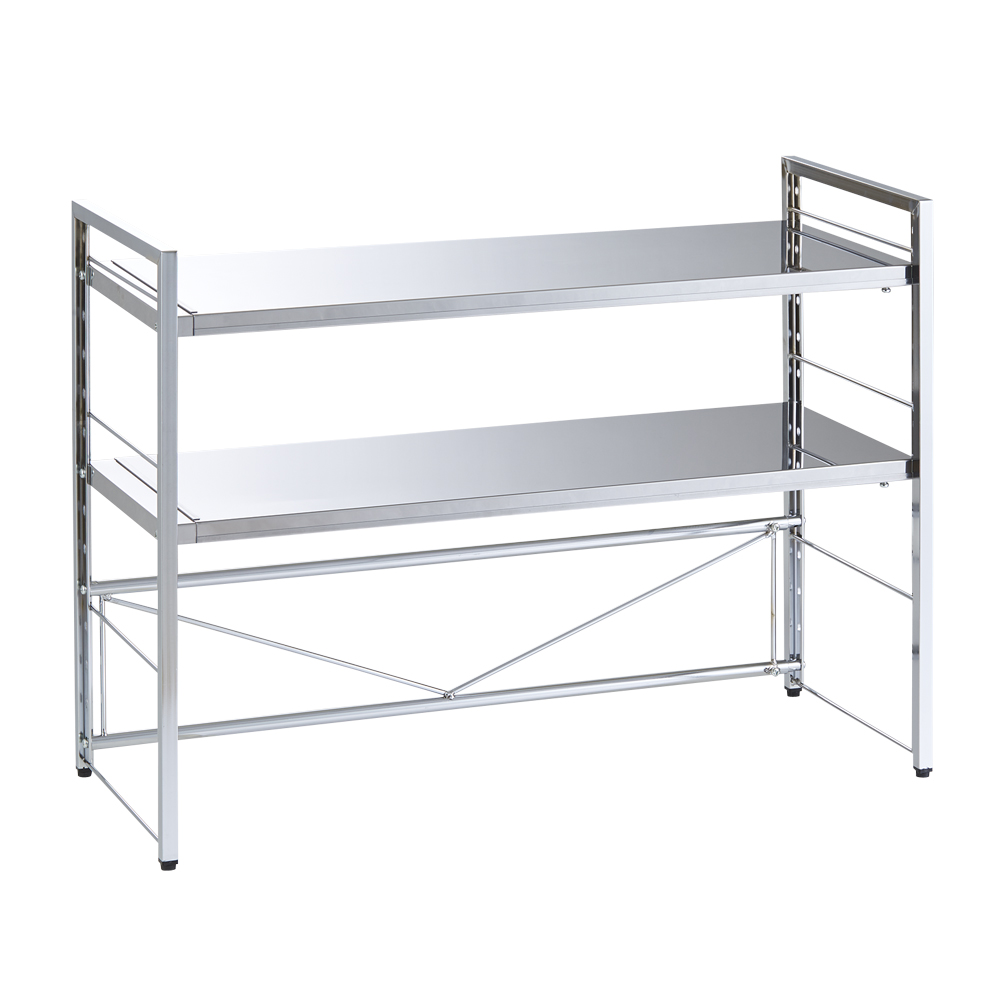 調理家電が置ける頑丈ステンレス伸縮天板ラック 2段ワイドタイプ 冷蔵庫周り収納 キッチン用品収納 H91721