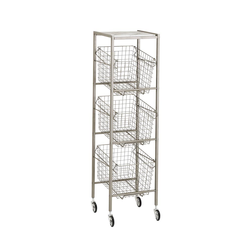 Lueurll/リュエール ニュアンスシルバーランドリー バスケットワゴン3段 洗濯機ラック ランドリーラック 洗濯用品 物干し H92107