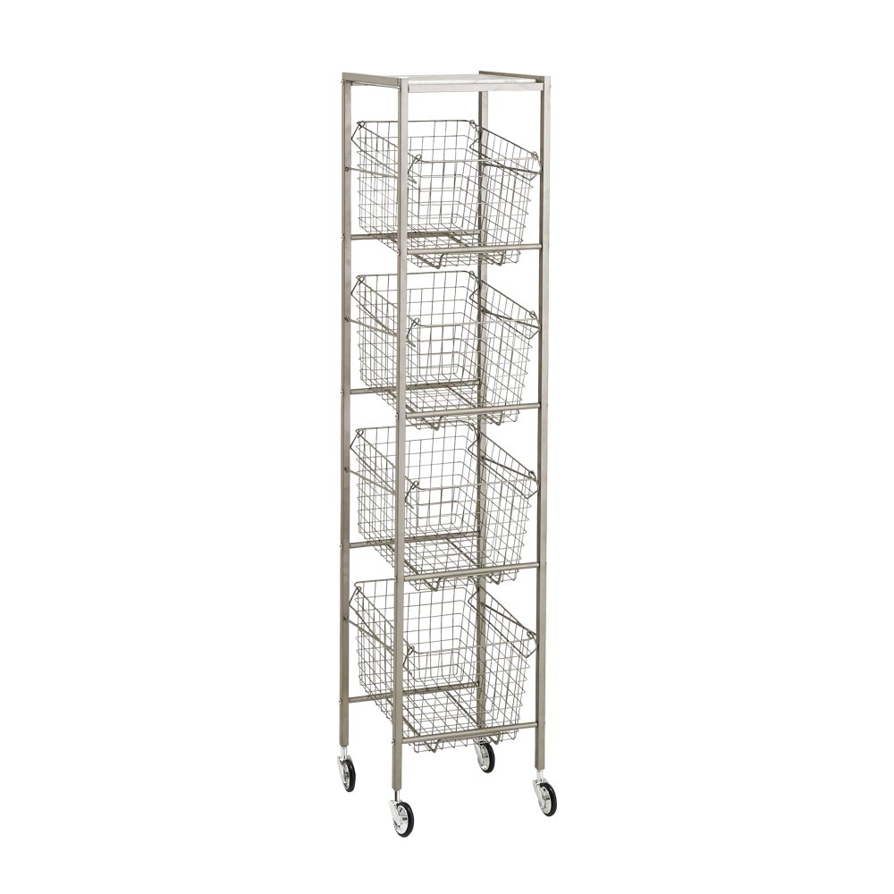 Lueurll/リュエール ニュアンスシルバーランドリー バスケットワゴン4段 洗濯機ラック ランドリーラック 洗濯用品 物干し H92108