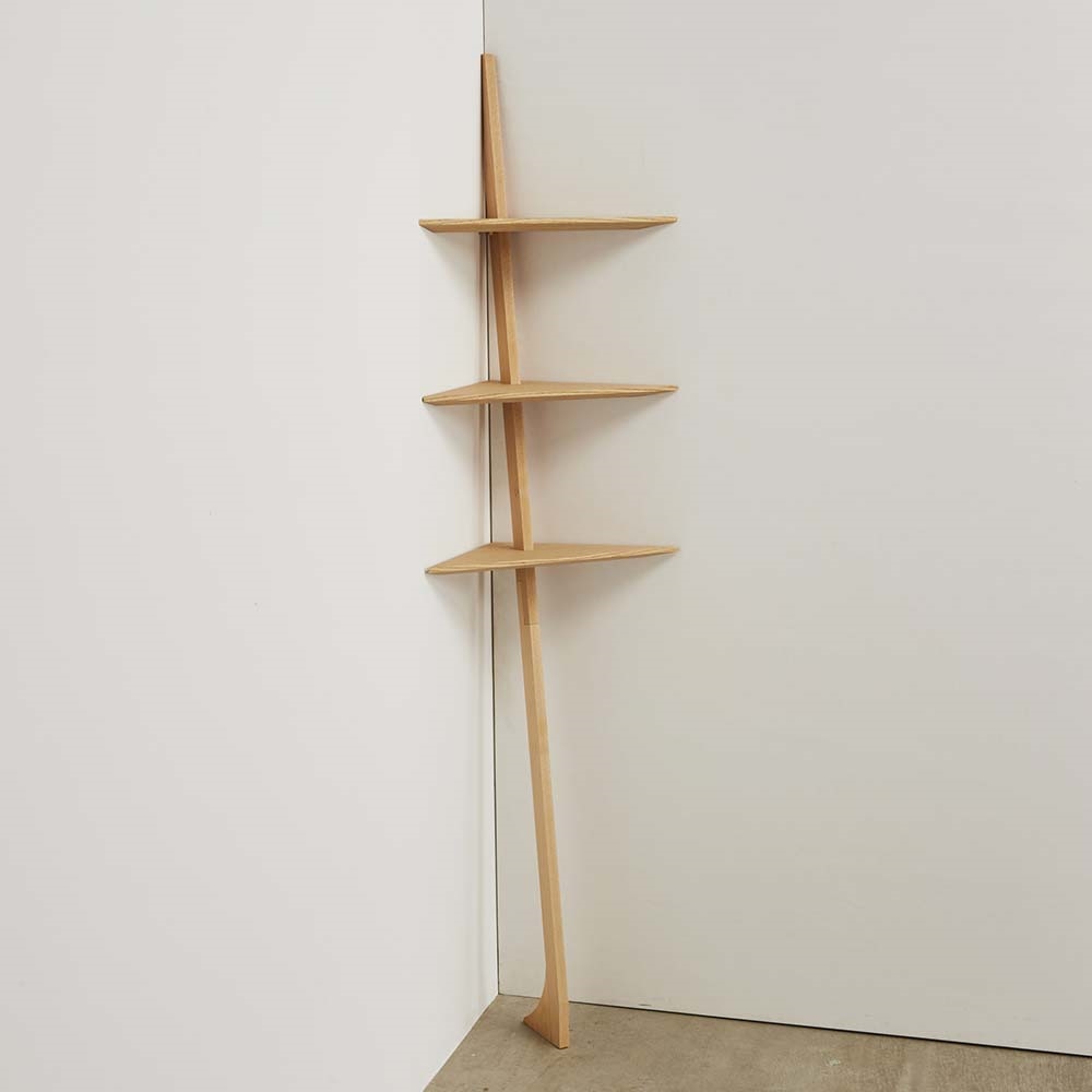 天然木壁立掛けシェルフ コーナータイプ ウッドラック 木製シェルフ 本棚 ラック シェルフ H92412