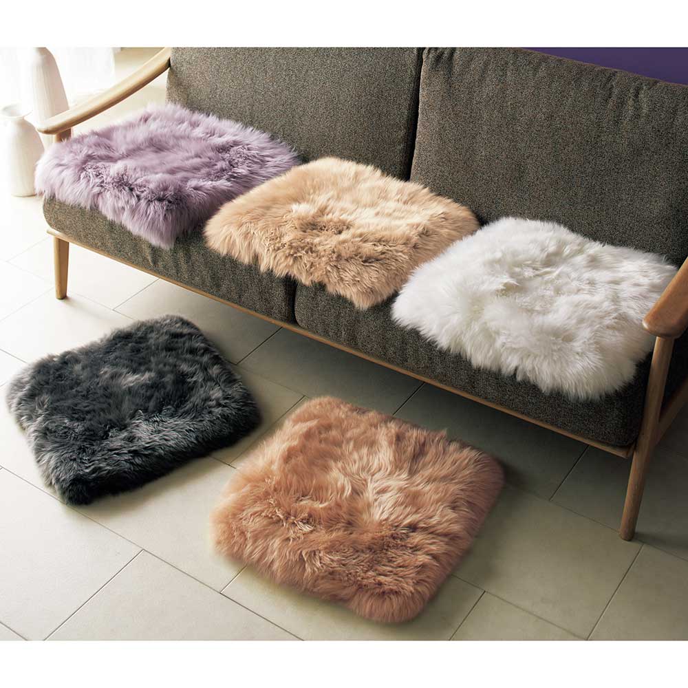 ≪約45×45cm≫ 長毛フルスキンMouton/ムートン シートクッション チェアパッド 椅子 カバー類 H94322