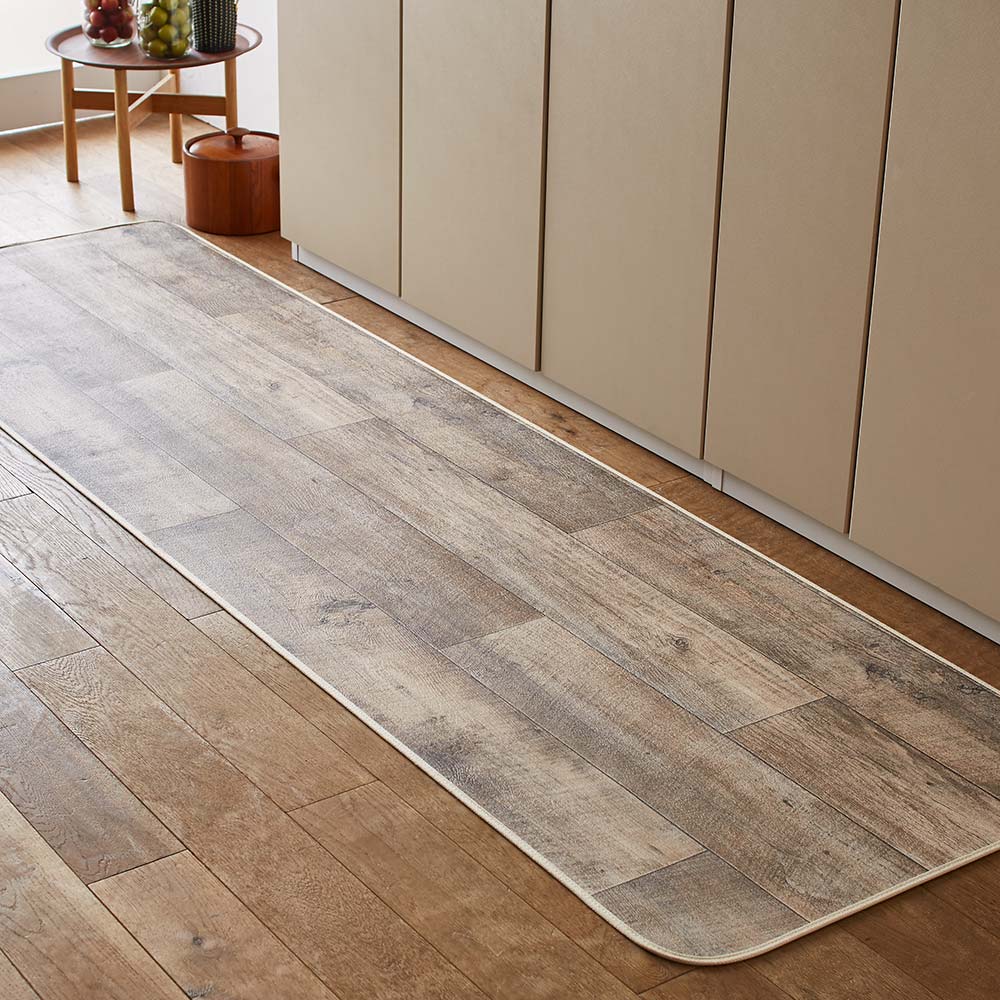 ≪約50×150cm≫ 古材フローリング調キッチンマット キッチンマット カーペット ラグ マット H94628