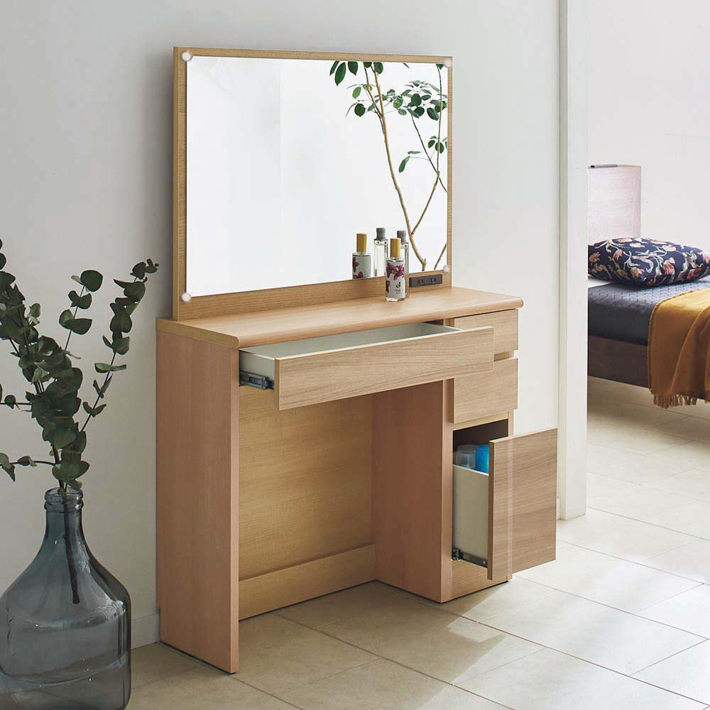 Milath/ミラス 薄型ワイドドレッサー 幅120.5cm 奥行30cm高さ132cm ドレッサー 化粧台 鏡台 小物収納 フリーボックス H95430