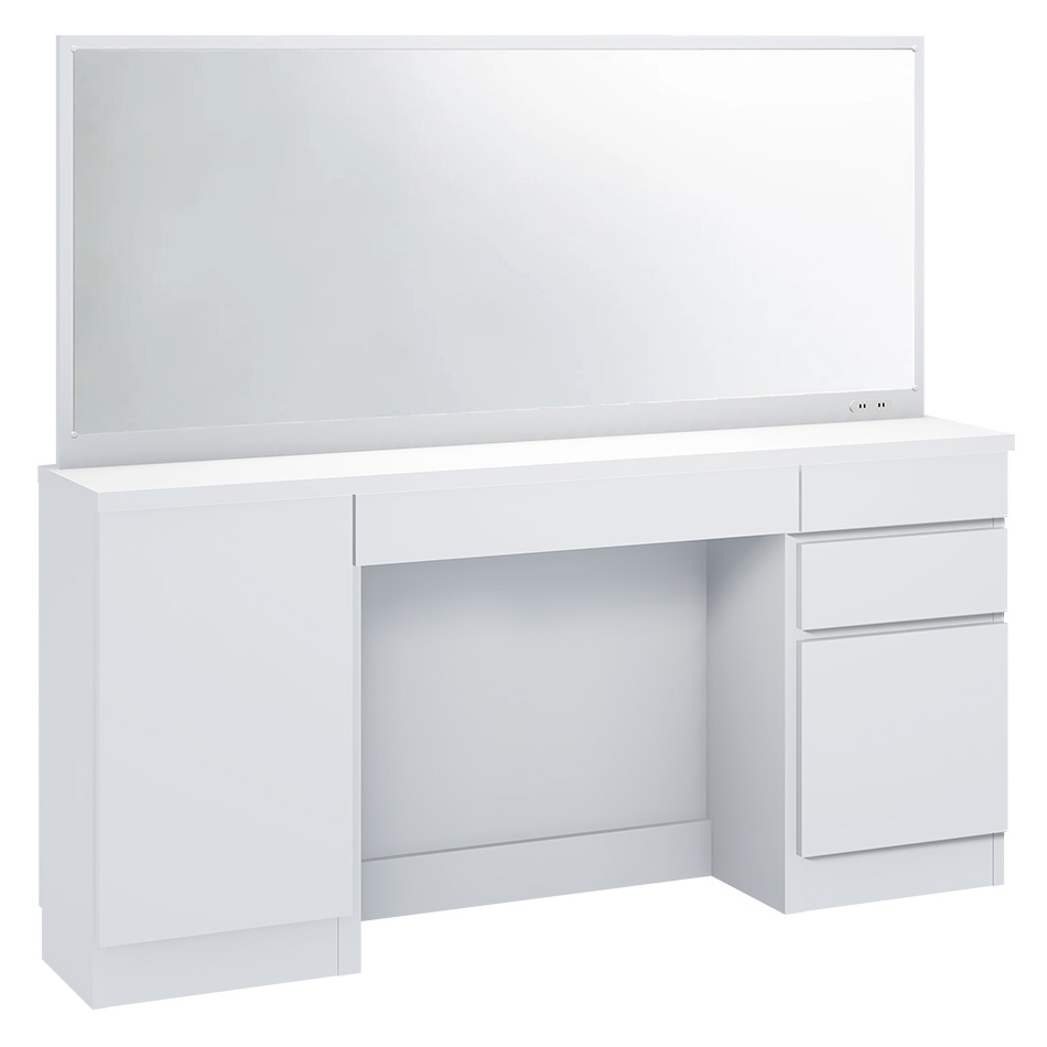 Milath/ミラス 薄型ワイドドレッサー 幅150.5cm 奥行30cm高さ132cm ドレッサー 化粧台 鏡台 小物収納 フリーボックス H95431