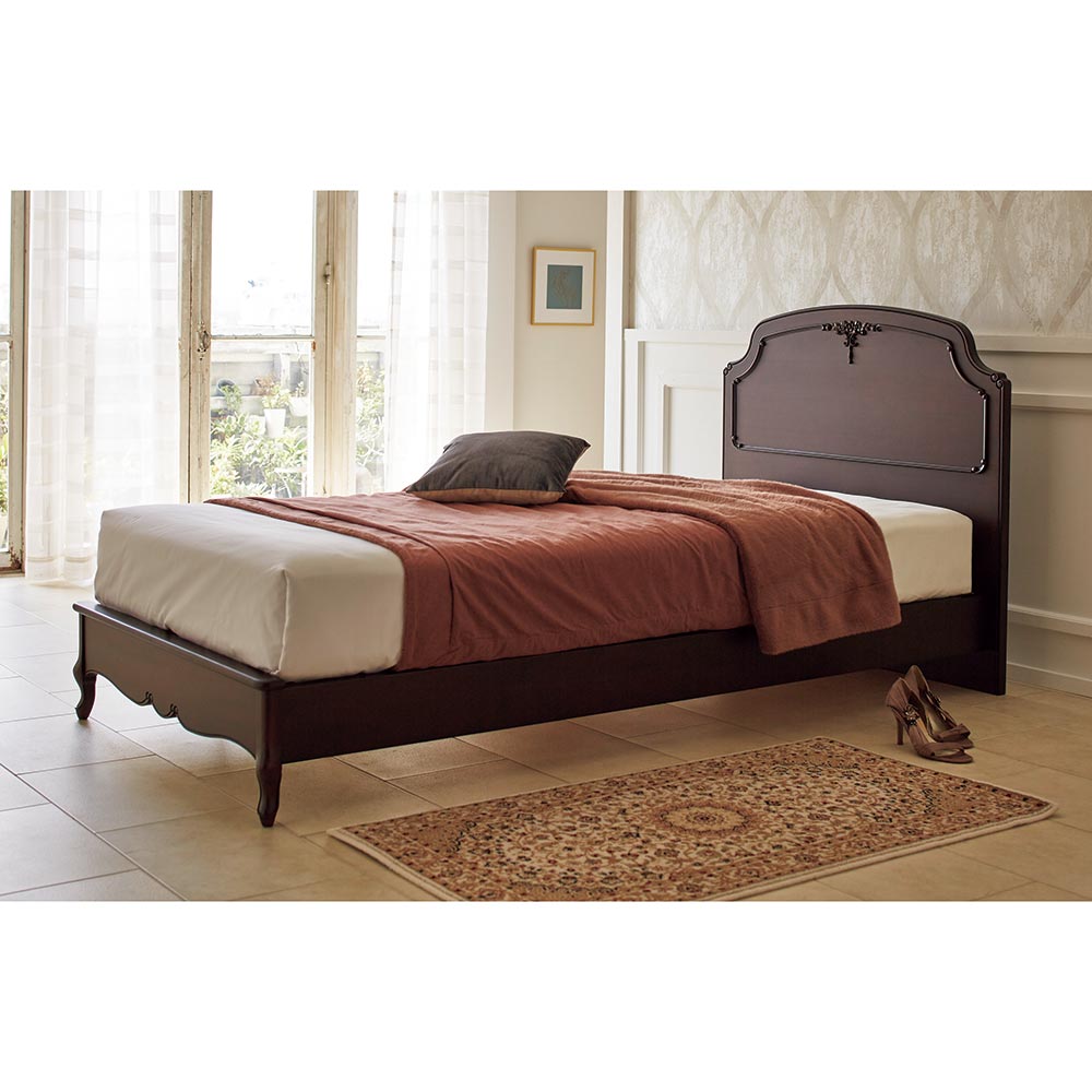 エレガントクラシックベッド シングル幅105.8cm 圧縮ポケットコイルマットレス付き 木製ベッド ベッド H90862