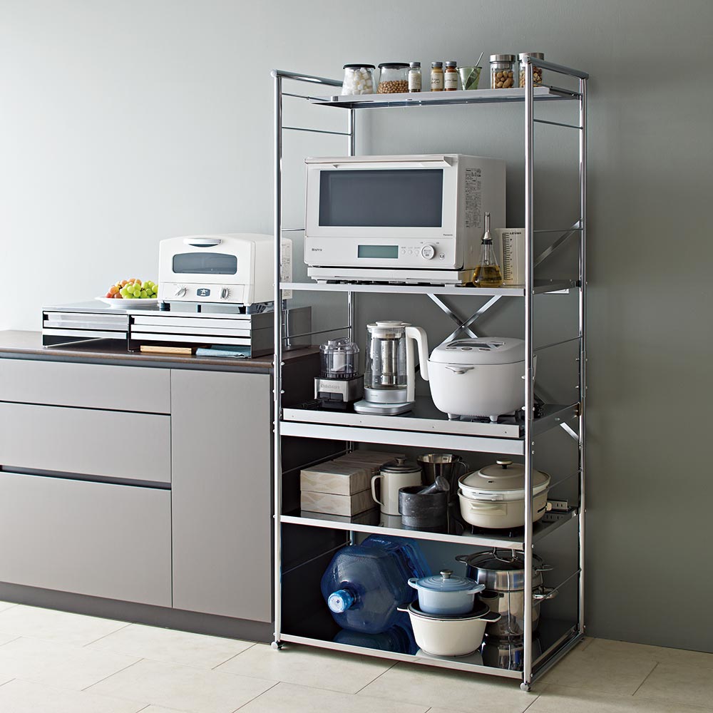 ≪幅80cm≫ ステンレス大型レンジラック ハイオープン レンジ台 キッチンラック キッチン収納 H91606