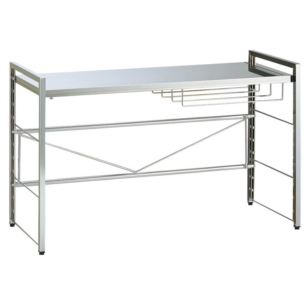 調理家電が置ける頑丈ステンレス伸縮天板ラック 1段ワイドタイプ 冷蔵庫周り収納 キッチン用品収納 H91719