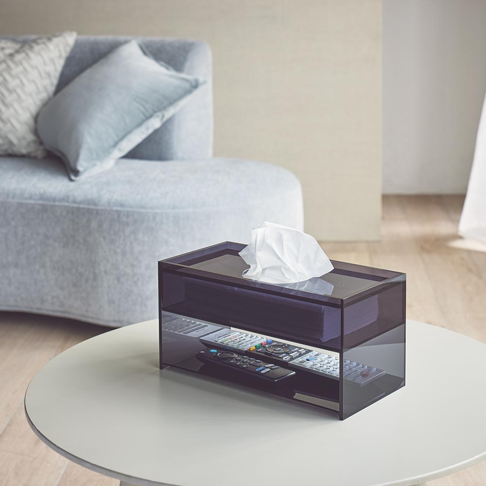 アクリル製ティッシュボックス リモコン収納付き インテリア雑貨 H92509