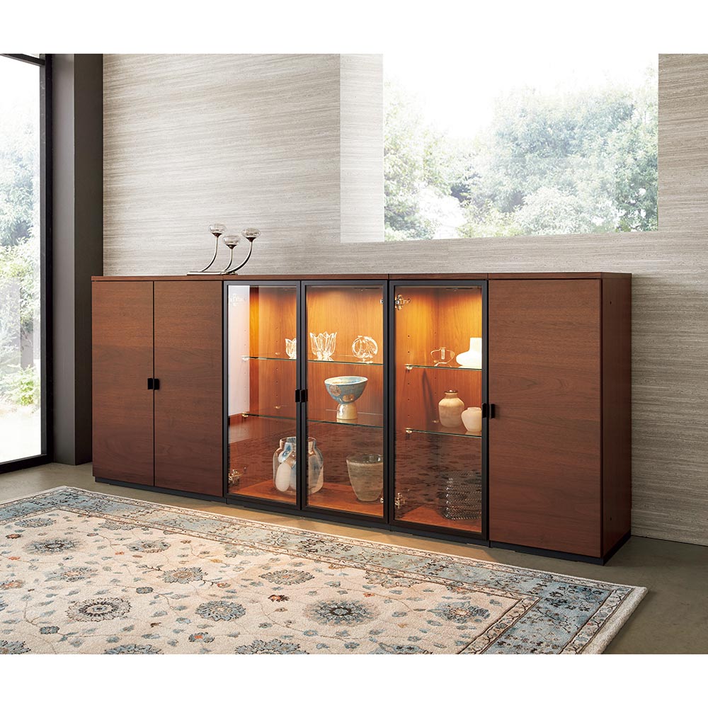 Sorrento/ソレント リビングキャビネット 幅76高さ95cm ガラス扉 LED