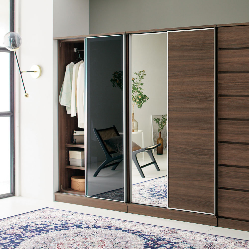 Milath/ミラス スライドワードローブ ガラス扉タイプ 幅100.5cm ハンガーラック パイプハンガー 衣類収納 H95442