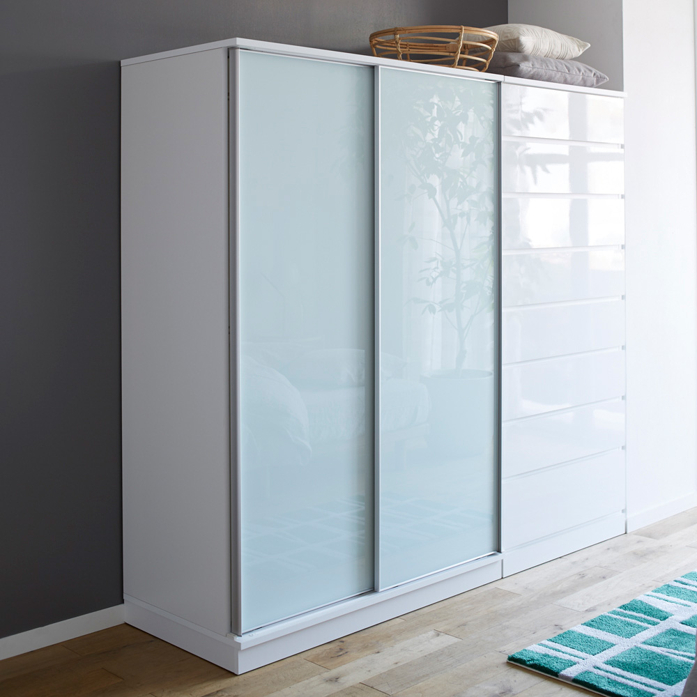 Milath/ミラス スライドワードローブ ガラス扉タイプ 幅120.5cm ハンガーラック パイプハンガー 衣類収納 H95443