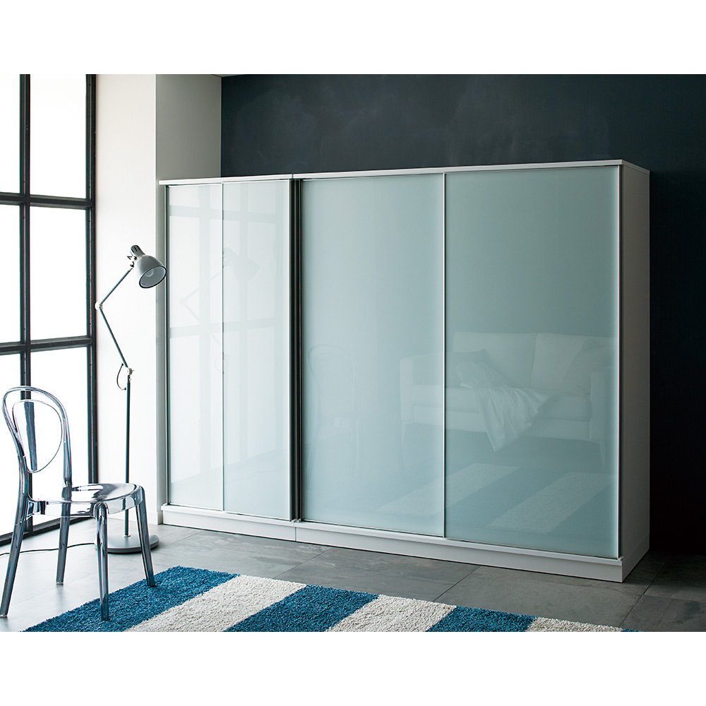 Milath/ミラス スライドワードローブ ガラス扉タイプ 幅160.5cm ハンガーラック パイプハンガー 衣類収納 H95445