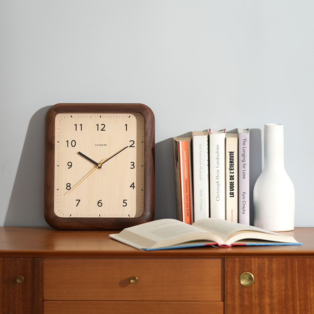 CHAMBRE/シャンブル 無垢材のスクエア時計 掛け時計 置き時計 照明器具 ライト 時計 H01824