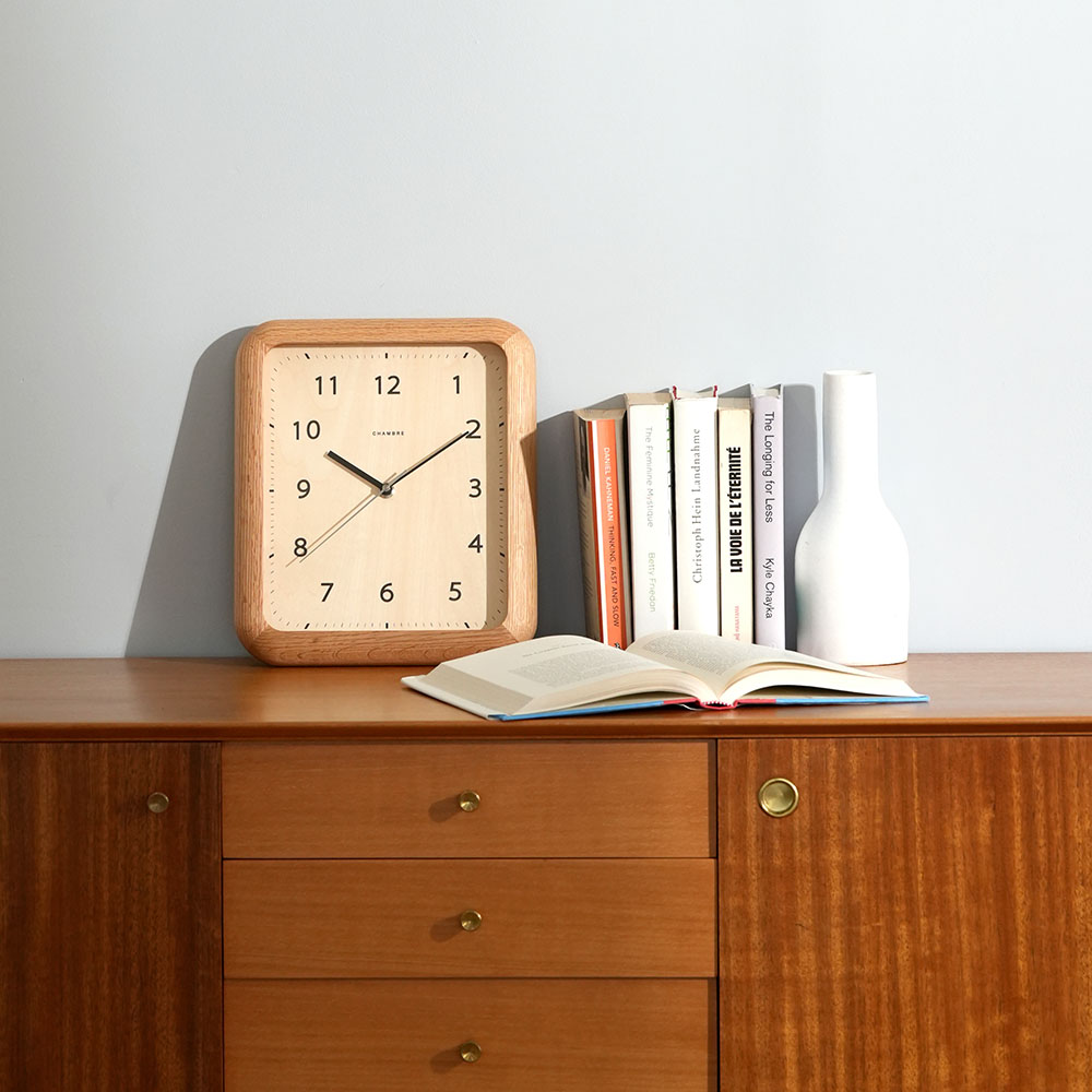 CHAMBRE/シャンブル 無垢材のスクエア時計 掛け時計 置き時計 照明器具 ライト 時計 H01824
