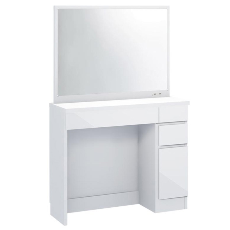 Milath/ミラス 薄型ワイドドレッサー 幅87.5cm 奥行30cm高さ132cm ドレッサー 化粧台 鏡台 小物収納 フリーボックス H05415