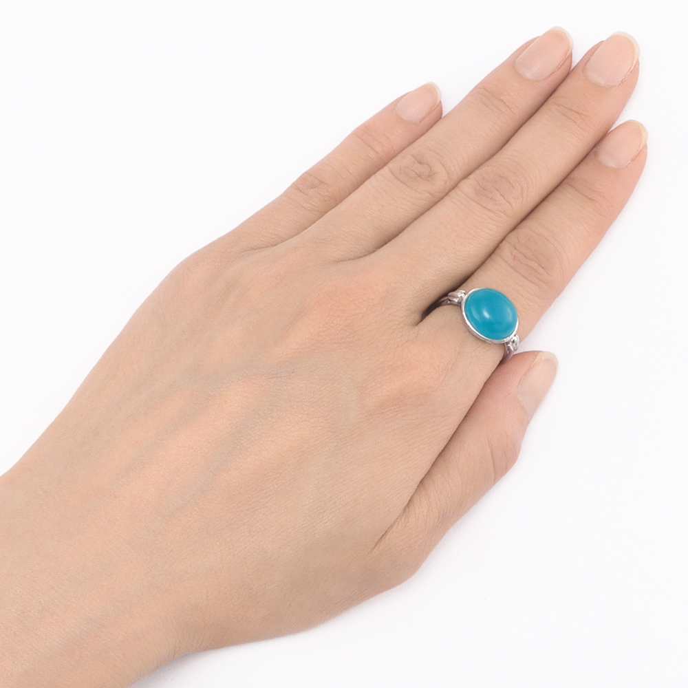 バッグ 靴 アクセサリー ジュエリー ゴールド製 K18WG 5ct シーブルーカルセドニー リング J48609