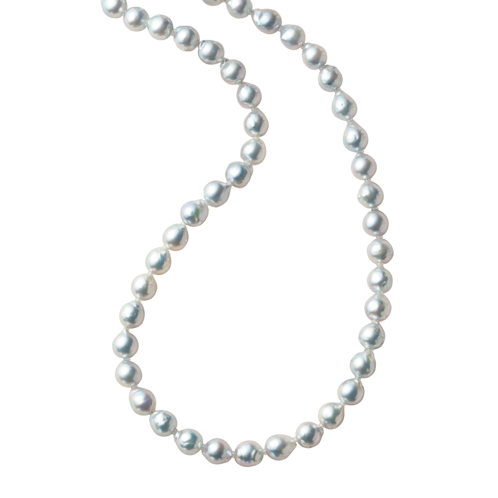 ≪42cm≫ 7.5mm アコヤバロックパール ネックレス（ブルー系  