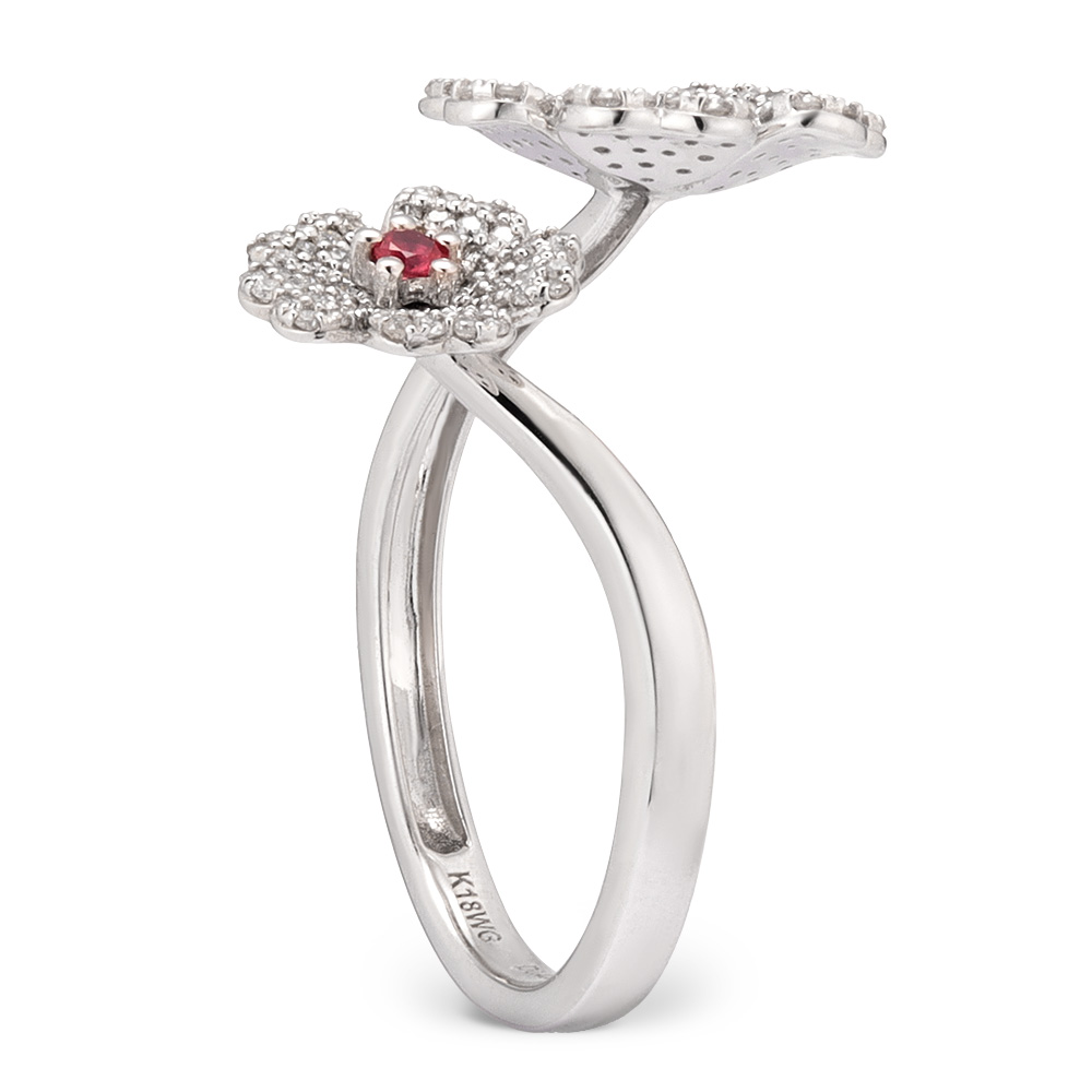 ダイヤモンド×ルビー 羽根 リング K18YG 0.34ct 6.6g