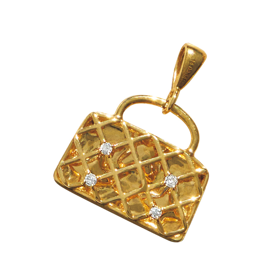 K18 0.15ctダイヤ バッグモチーフ ペンダントヘッド ダイヤモンド ジュエリー アクセサリー J74605