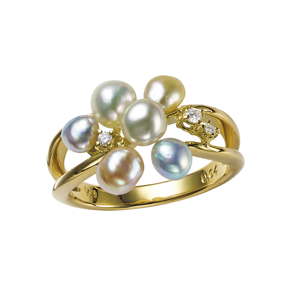 K18 アコヤケシバロックパール ダイヤ リング（フラワー系） 真珠 パール ジュエリー アクセサリー J73702