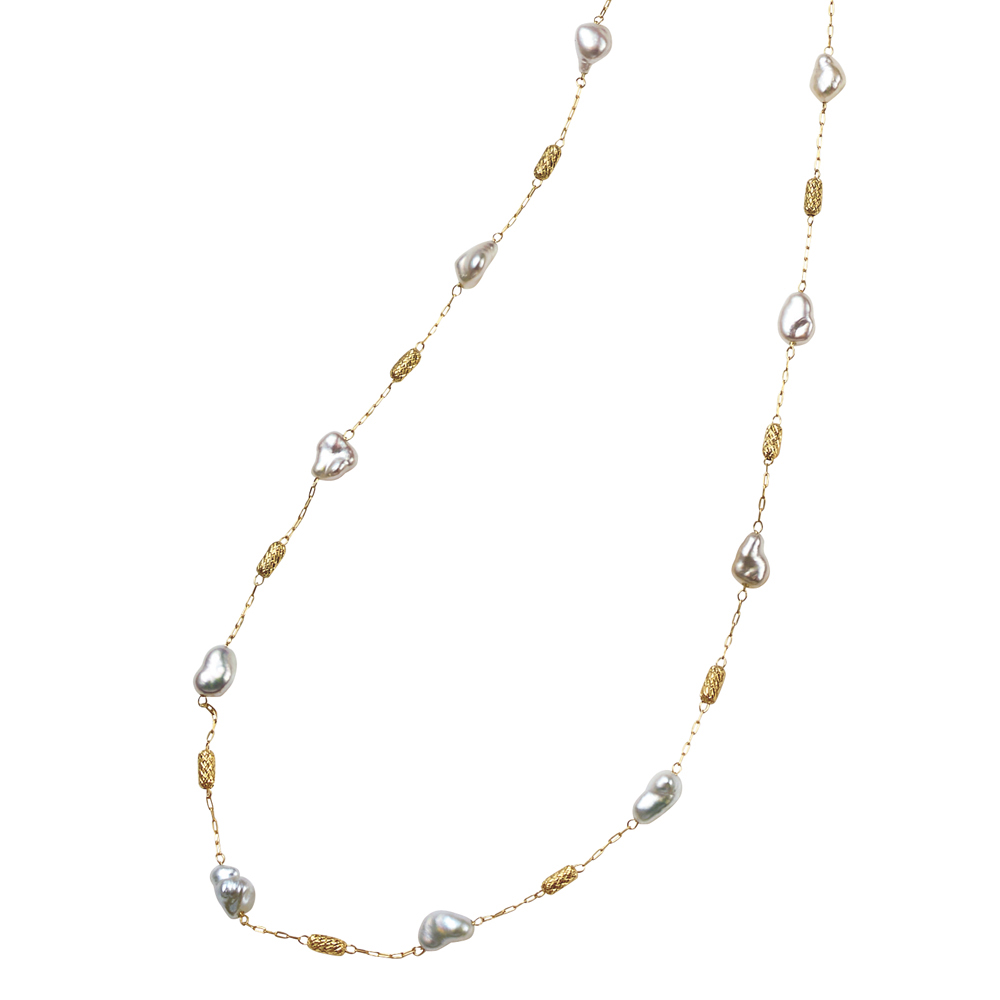 ≪80cm≫ K18 アコヤケシバロックパール ステーション ネックレス 真珠 パール ジュエリー アクセサリー J73804