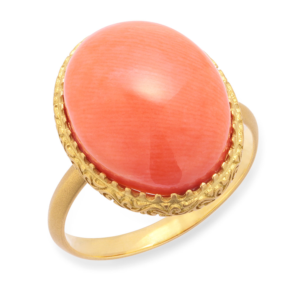 大倉珊瑚店 K18 モモイロ珊瑚 オーバル リング 水牛 べっ甲 珊瑚 ジュエリー アクセサリー J74101