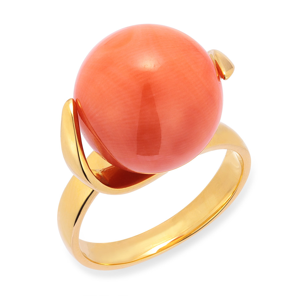 ≪マガイボケ珊瑚≫ 大倉珊瑚店 K18 珊瑚リング 水牛 べっ甲 珊瑚 ジュエリー アクセサリー J74103