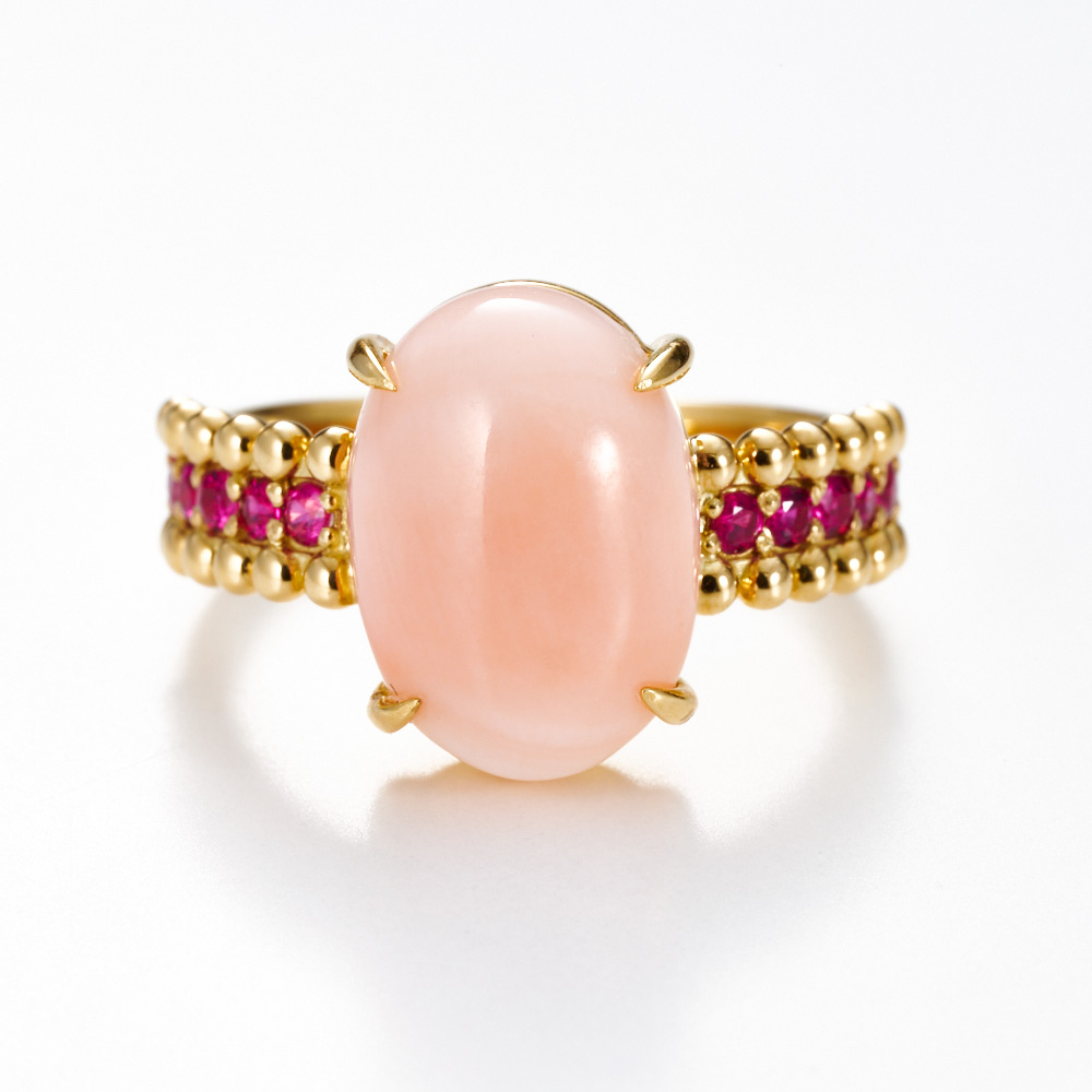 K18 ピンク珊瑚・ルビー リング 水牛 べっ甲 珊瑚 ジュエリー アクセサリー J76113