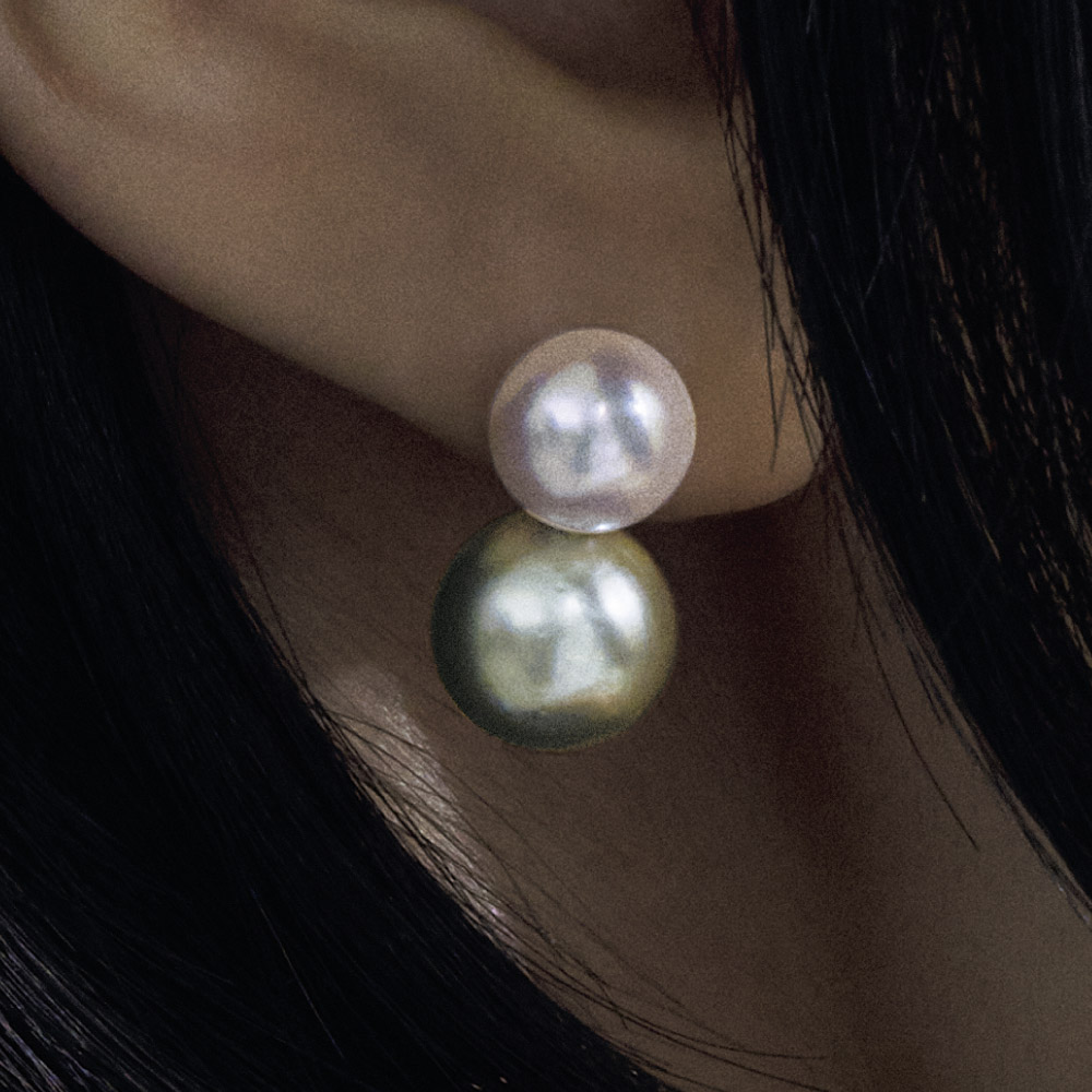 Pt 黒蝶/白蝶・アコヤパール ツインピアス 真珠 パール ジュエリー アクセサリー J00401