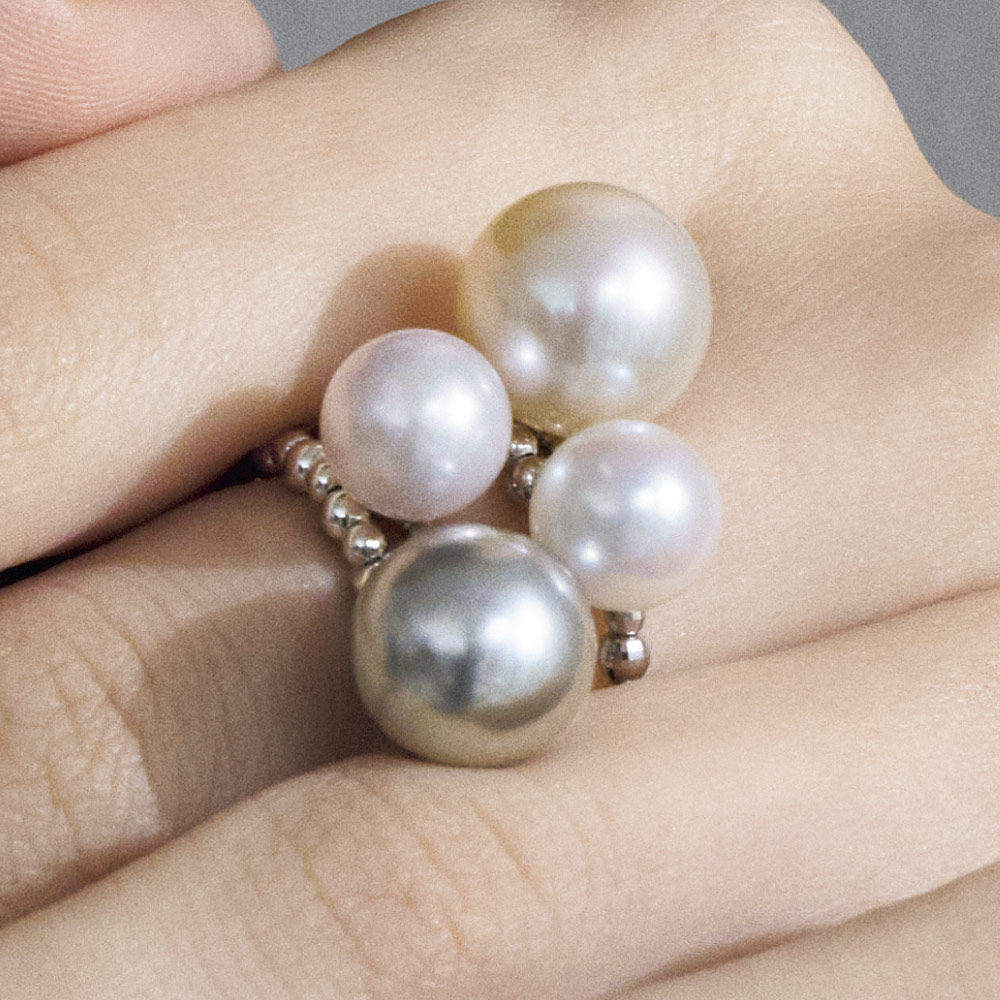 Pt 黒蝶/白蝶・アコヤパール フリーリング 真珠 パール ジュエリー アクセサリー J00402