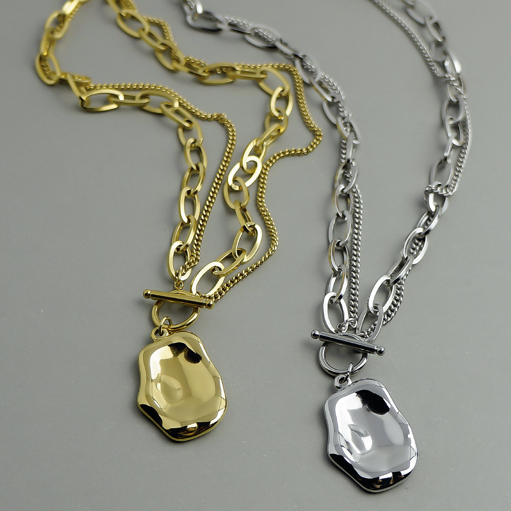 ieLS/イエルズ ステンレス ダブルチェーン ペンダント ネックレス ペンダント ジュエリー アクセサリー J01402