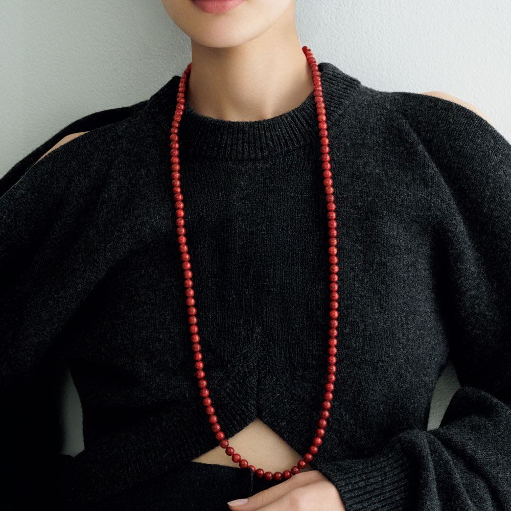 YUKIKO OKURA/ユキコ・オオクラ オオイソバナ珊瑚 ロングネックレス 水牛 べっ甲 珊瑚 ジュエリー アクセサリー J01601