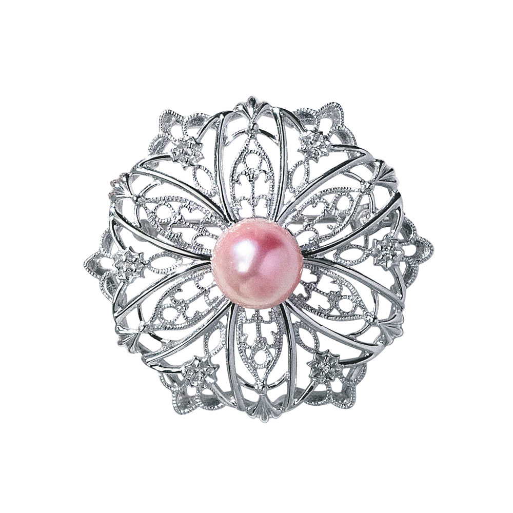 大倉珊瑚店 SV コラーロパール 透かしブローチ シルバー製 ジュエリー アクセサリー J08704