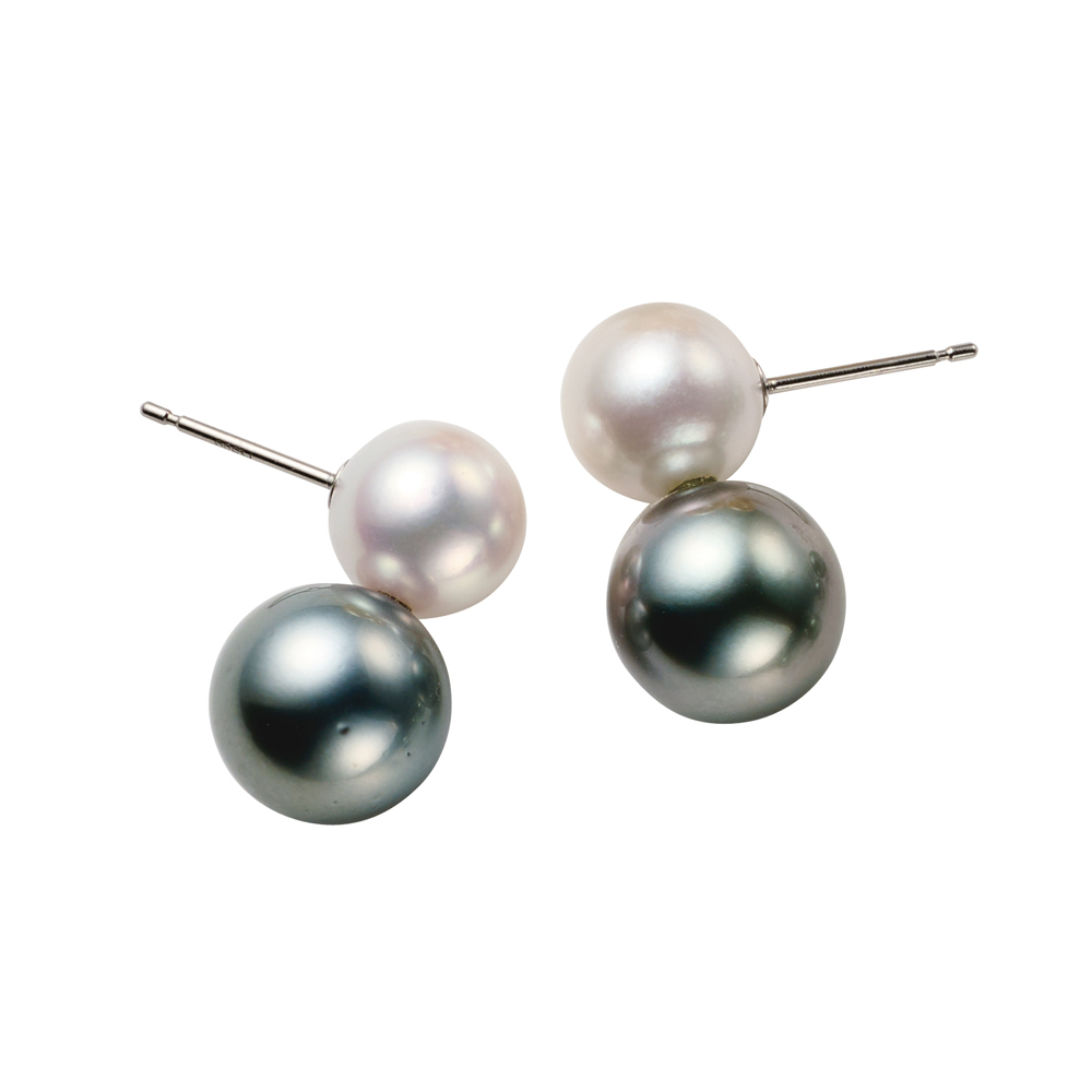 Pt 黒蝶/白蝶・アコヤパール ツインピアス 真珠 パール ジュエリー アクセサリー J09508
