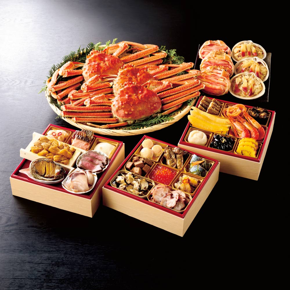 北海道てんこ盛りおせち三段重 ボイルオオズワイガニ姿＋おこわ2種付き【約3人前】 おせち 2026 おせち料理 お惣菜 FK8744