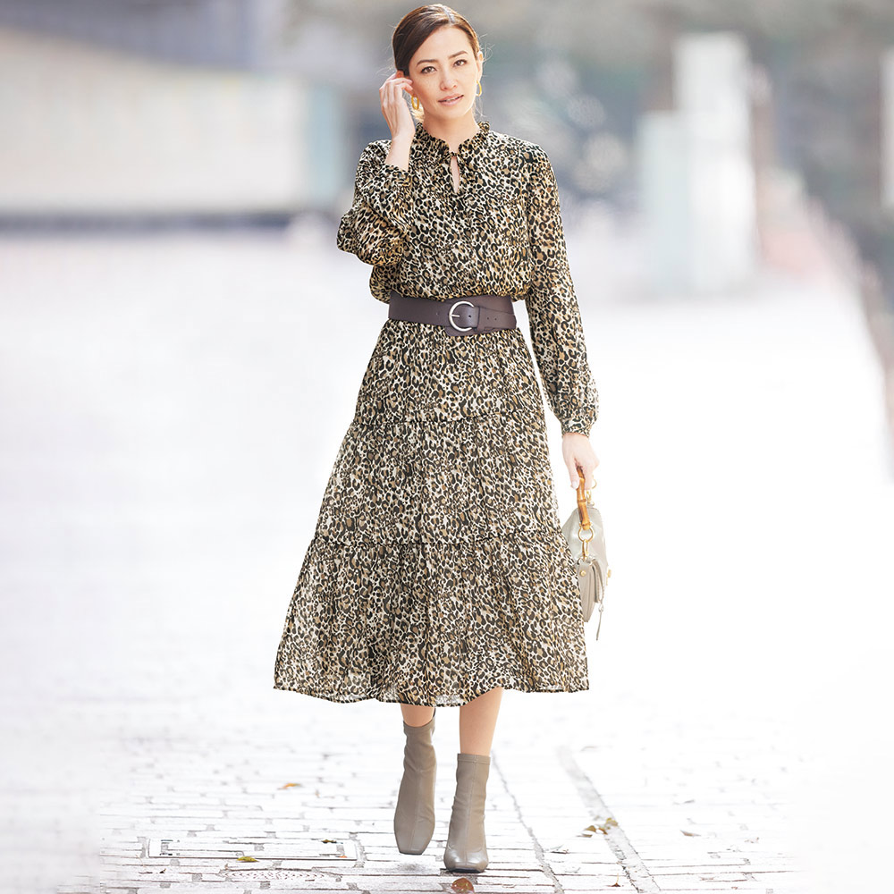 イタリア素材 レオパードプリント ワンピース 通販 ディノス