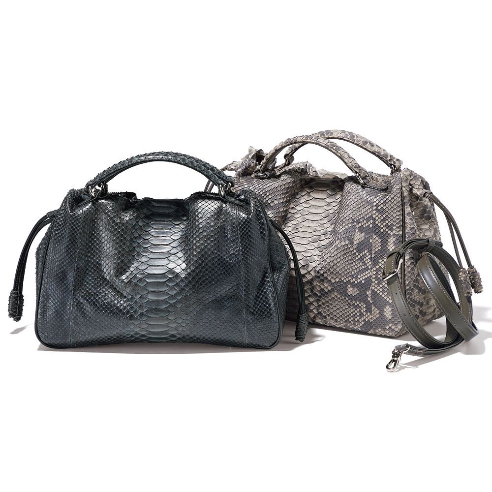 紫③ Laquju ラクジュ 日本製 パイソン 2ウェイ ボストンバッグ