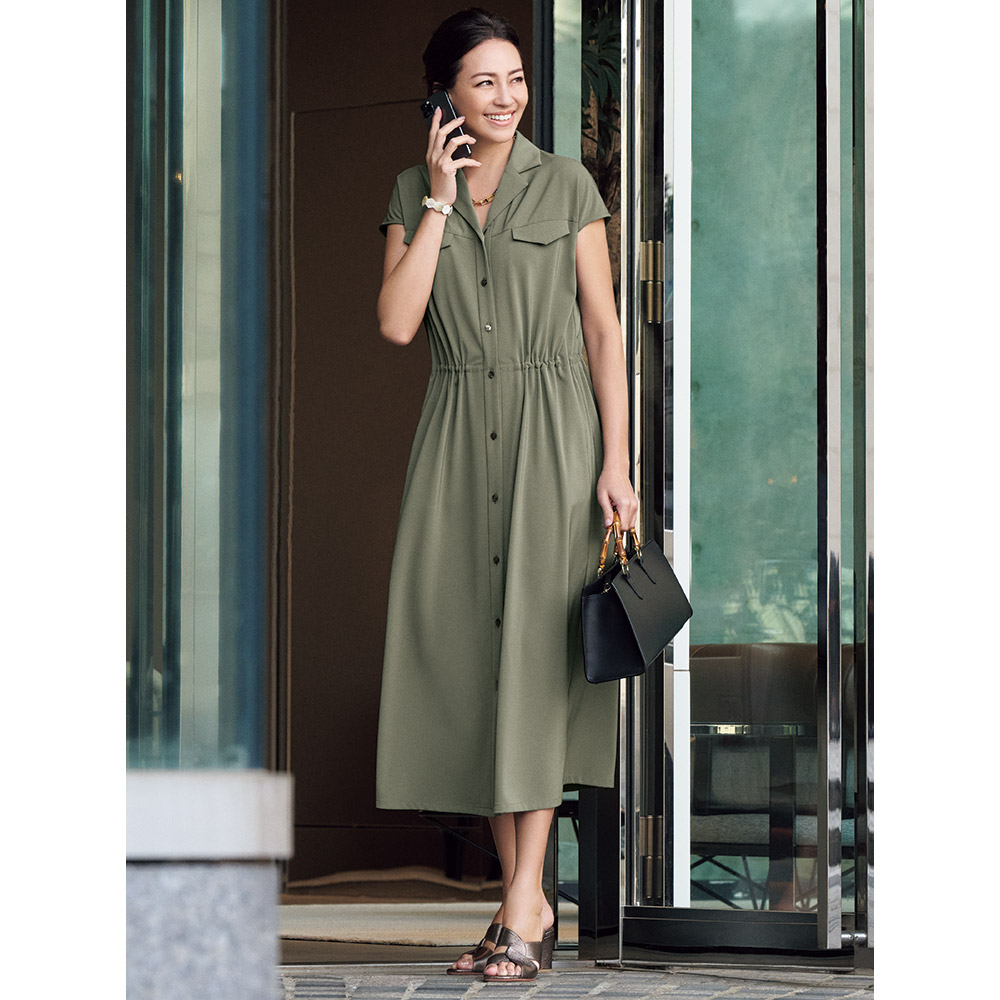 接触冷感 ストレッチツイル サファリ風ワンピース 通販 - ディノス 