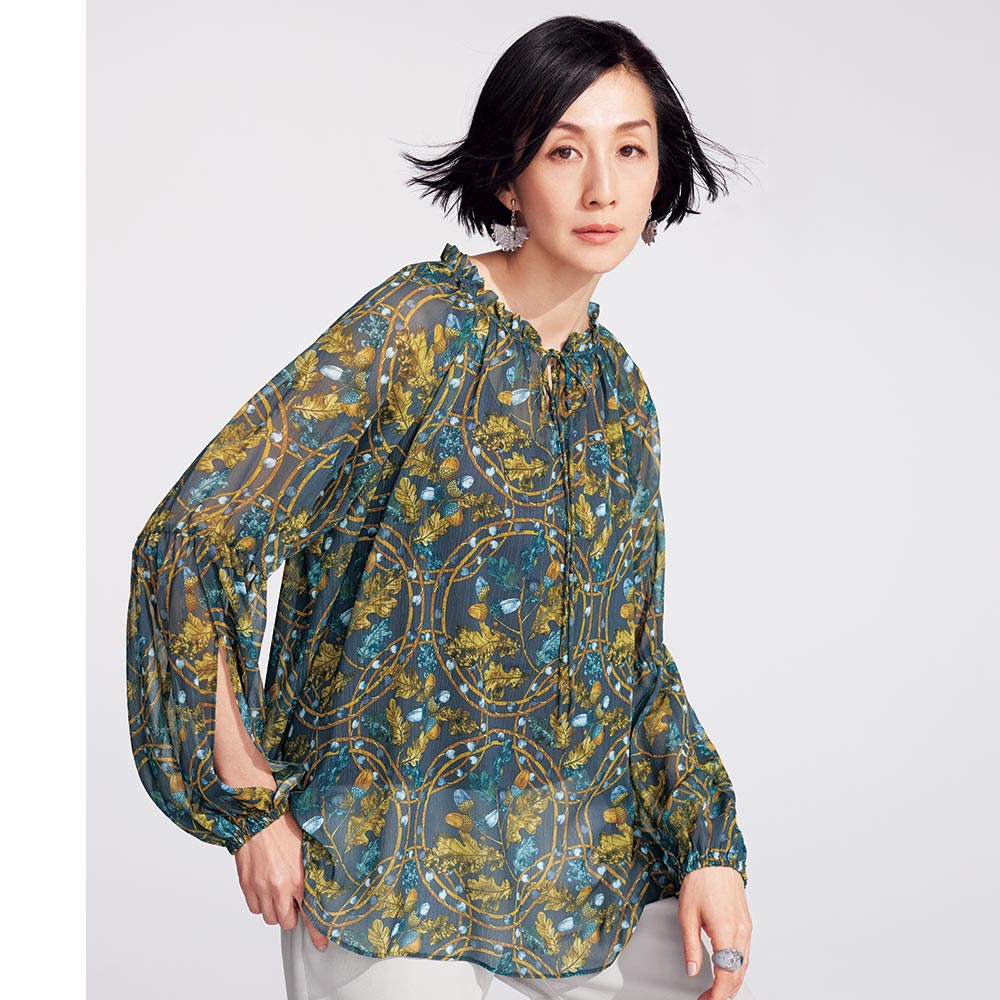 plumpynuts シフォンシルクブラウス ネイビー くすぐったかっ 