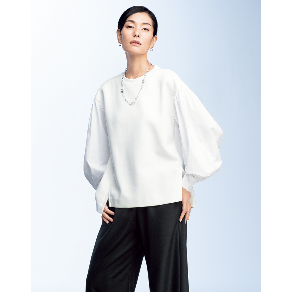 「A-GIRL’S」 ダンボールジャージー×コットンタイプライター プルオーバー トップス プルオーバー カットソー 335803 A-GIRL'S」 ダンボールジャージー×コットンタイプライター プル