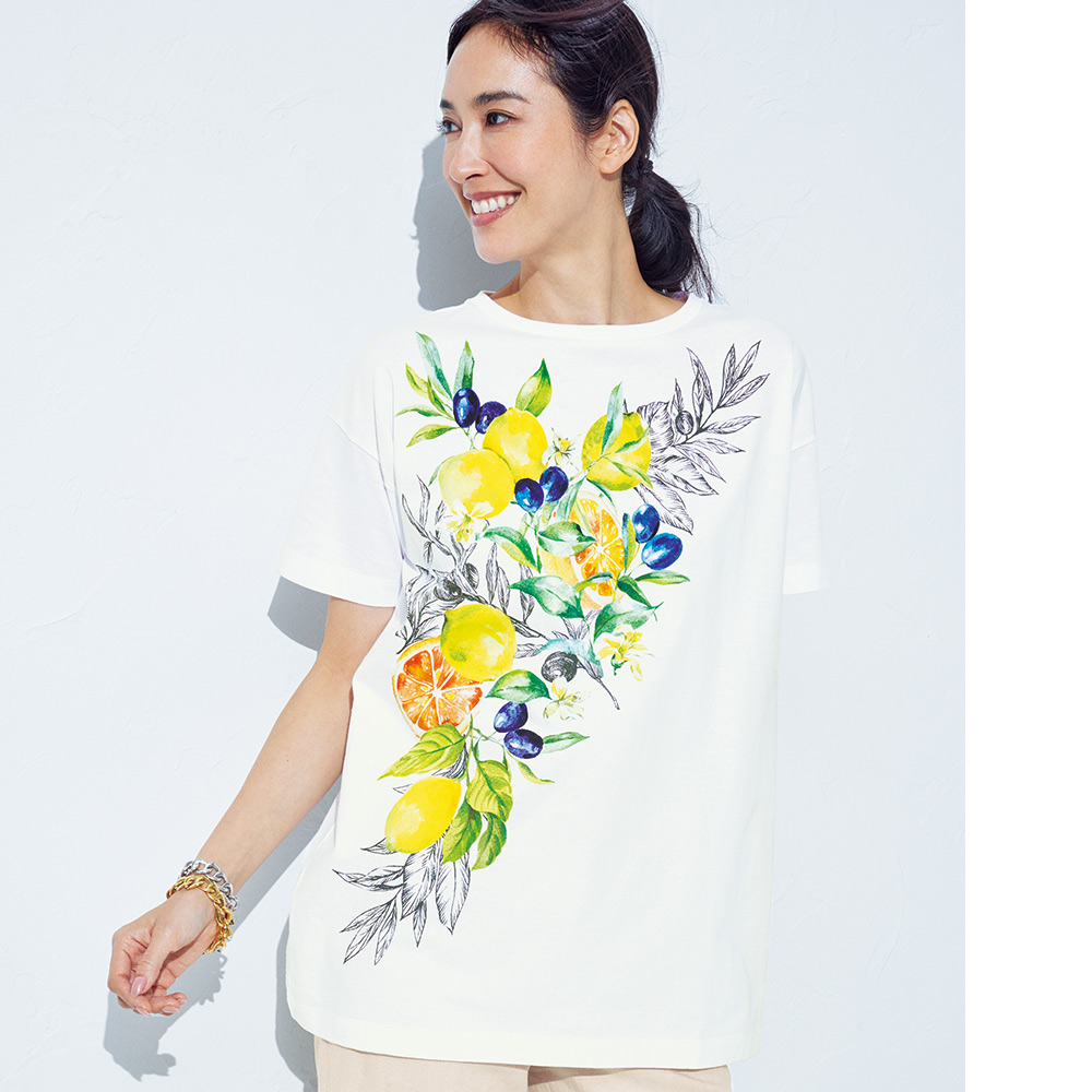 ボタニカル柄 ビッグTシャツ トップス プリント 柄トップス 378901 ボタニカル柄 ビッグTシャツ ディノスANAmall店