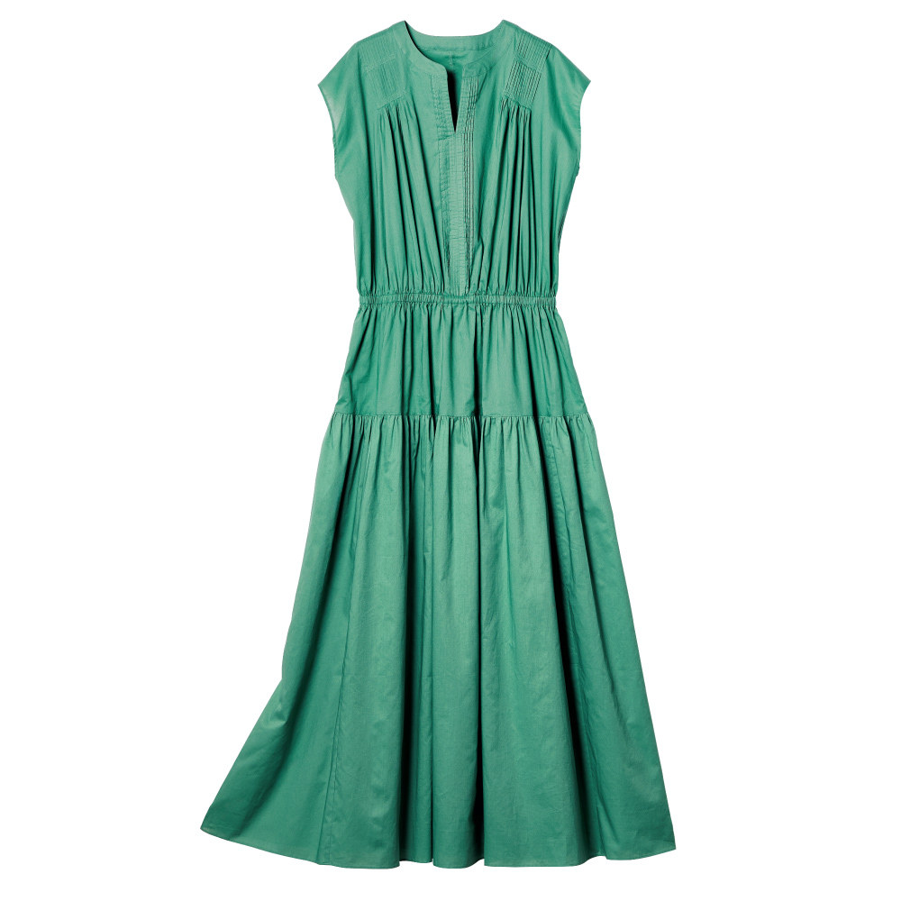 コットンピンタック使い フレアーワンピース マキシワンピース ロングワンピース ワンピース 383002