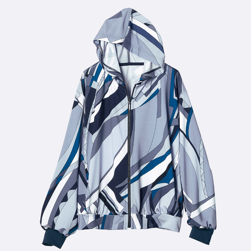 幾何学柄プリント ジャージーパーカ パーカー スウェット トレーナー 383202