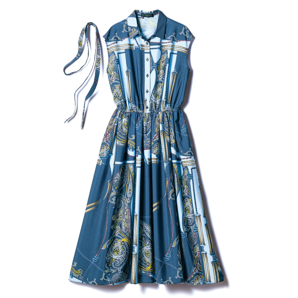 ラッティ社 チェーンベルト×ペイズリーパネル柄ワンピース マキシワンピース ロングワンピース ワンピース 384501