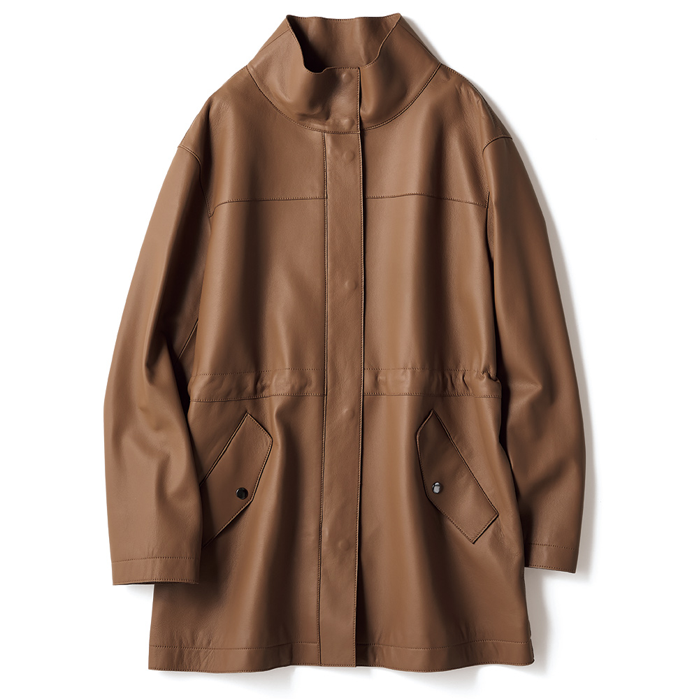 イタリアンラムレザー スタンドカラー ハーフコート スタンドカラーコート コート 109001