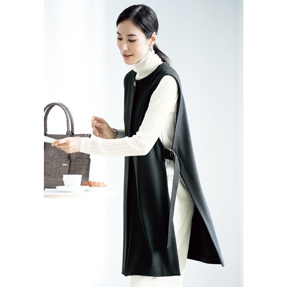 圧縮ウールジャージー サイドベルト ジレ ベスト ジレ ジャケット 107102