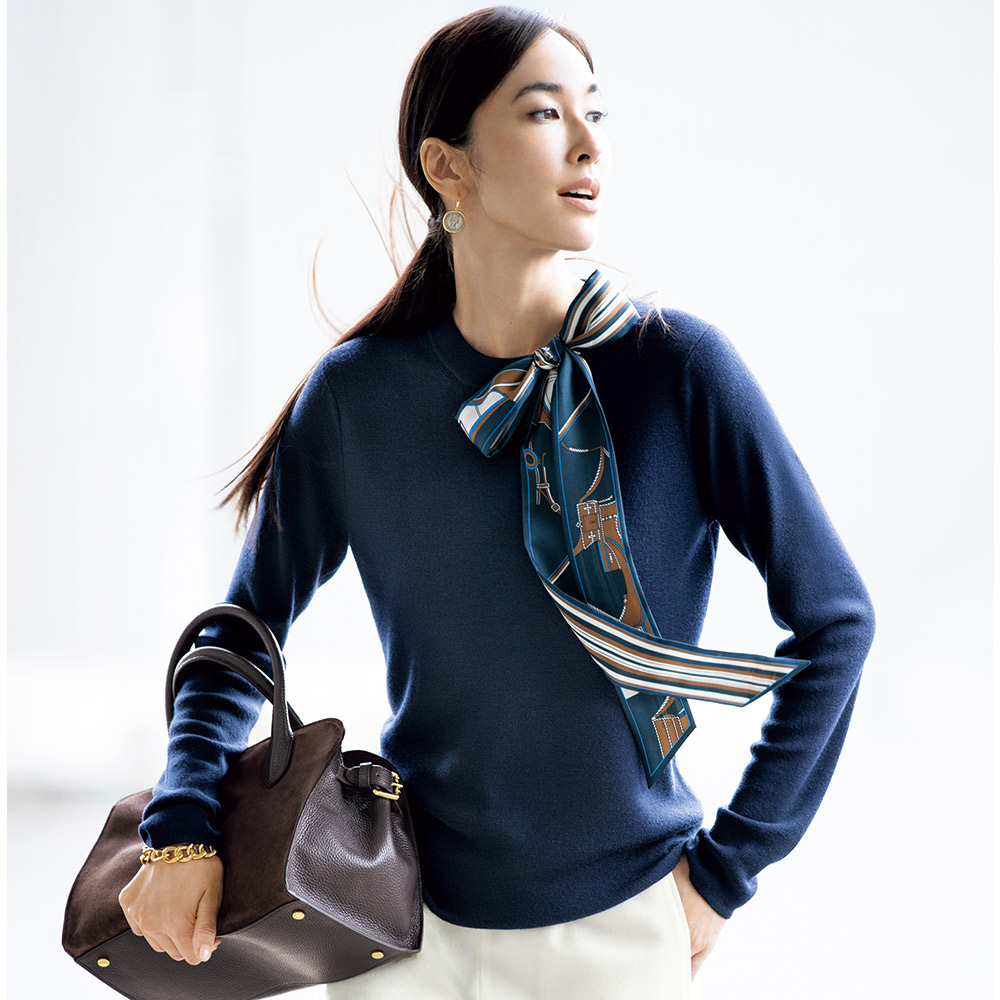 シルクスカーフ付き 総針ニットプルオーバー ニットセーター ニット セーター 107303