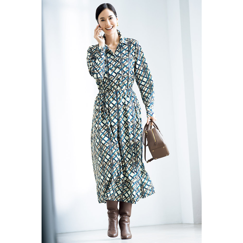 ラッティ社 ベルト柄 シャツワンピース マキシワンピース ロングワンピース ワンピース 107401